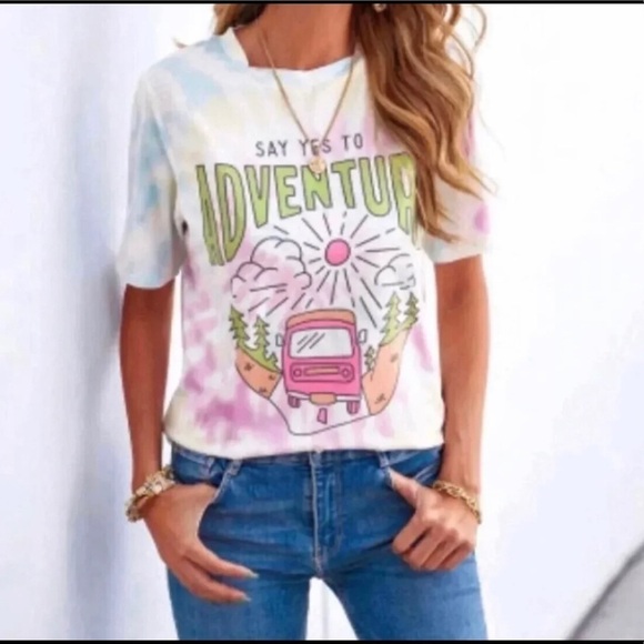 Tie Dye Graphic T-shirt Say Yes To Adventure. NEW - Picture 7 of 8